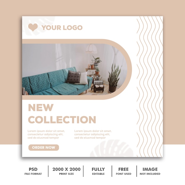 Square banner template for Instagram, Furniture Architecture Decoration Elegant Cream