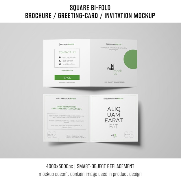 square bi-fold brochure or greeting card mockup of two