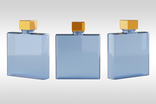 Square blue perfume bottle with a metallic cap 3D rendered Mock Up Isolated on alpha Background