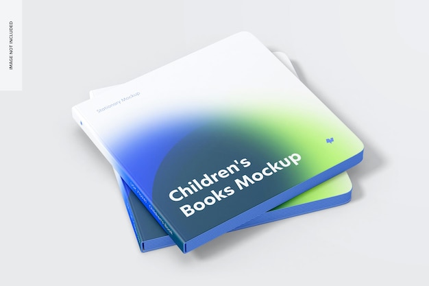 Square Book Mockup, Stacked Set