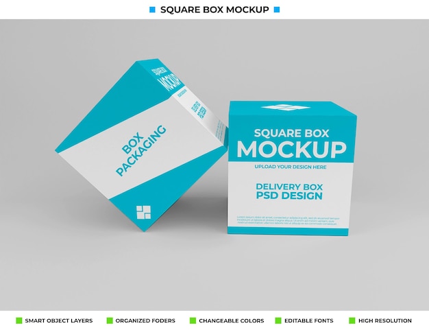 Square box mockup for product packaging