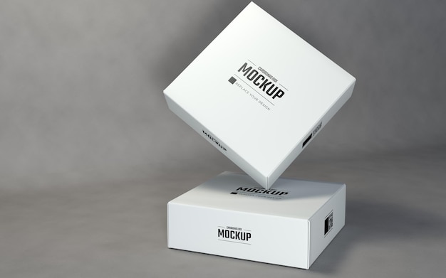 Square Boxes Mockup Design Template with Gray Background