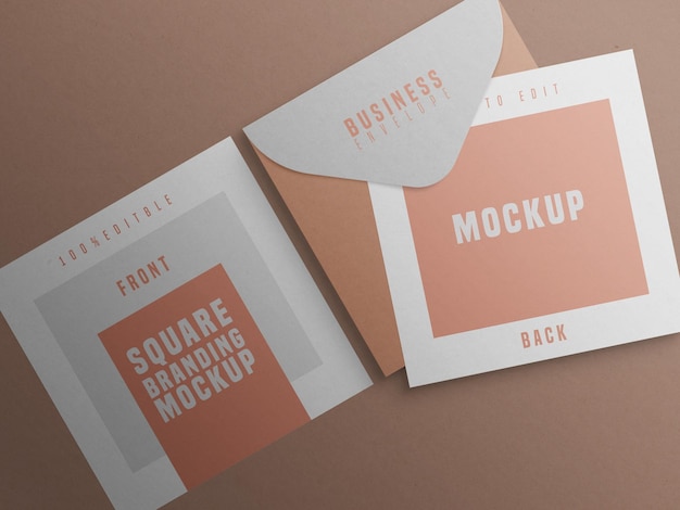 Square Branding Mockup with Business Card and Envelop