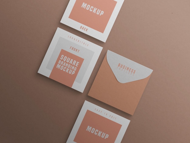 Square Branding Mockup with Business Card and Envelop