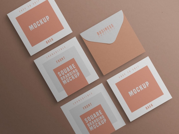 Square Branding Mockup with Business Card and Envelop