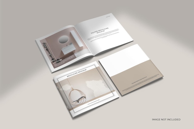 Square brochure catalog mockup opened and cover view