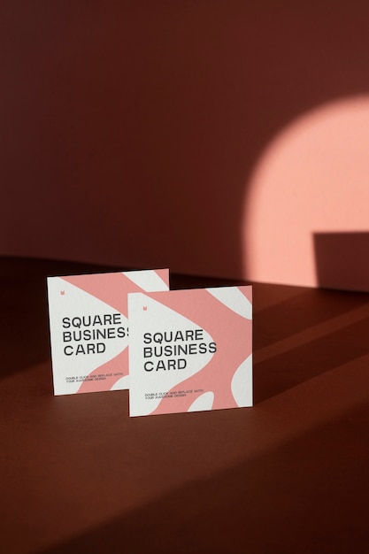 Square business card mock-up design with shadows