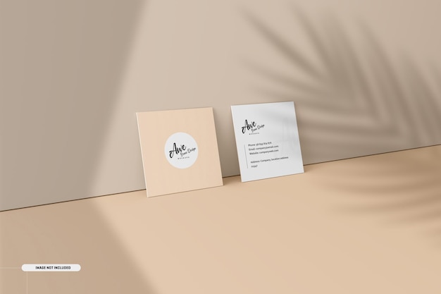 Square Business Card Mockup with Shadow Overlay