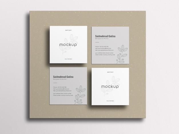 Square business card mockup