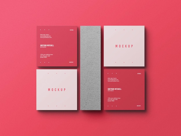 Square business card mockup