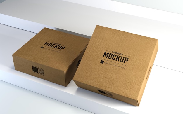 Square Cardboard Boxes Mockup with Stage