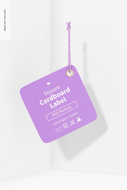 Square Cardboard Label with Rope Mockup, Hanging