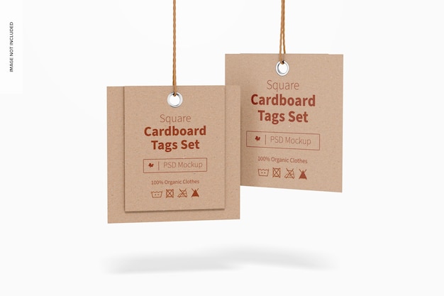 Square Cardboard Tags Set Mockup, Hanging