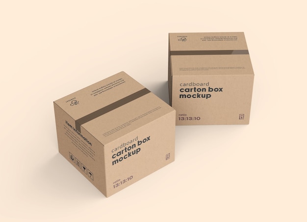 Square carton box mockup, aspect ratio 13x13x10