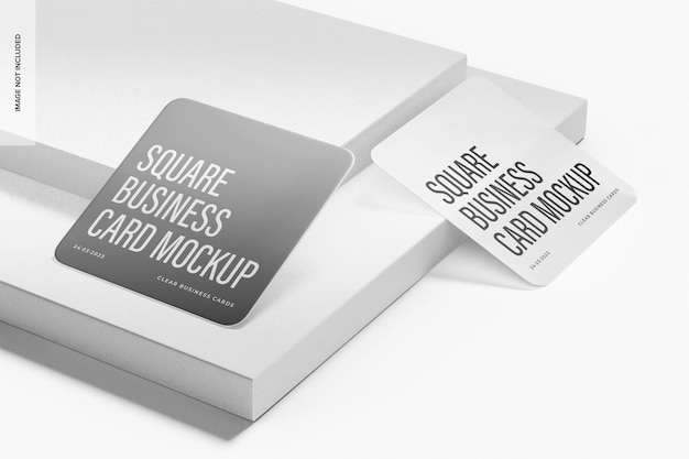 Square Clear Business Cards Mockup, Leaned