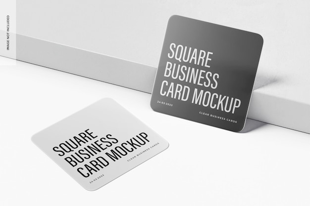 Square Clear Business Cards Mockup