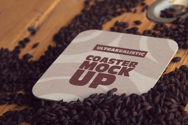 Square Coaster Black Malt Mockup