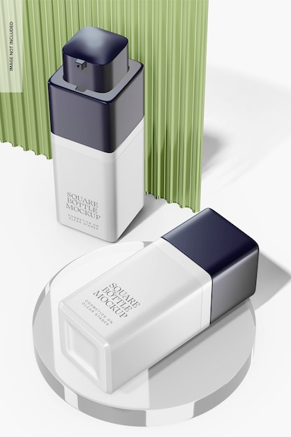 Square Cosmetic Bottles Mockup, High Angle View