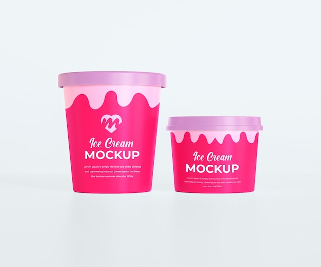 PSD square cup box cone ice cream 3d realistic mockup