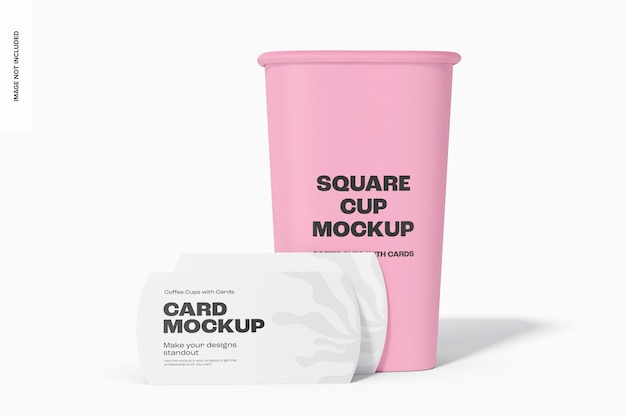 Square Cup with Business Cards Mockup, Front View