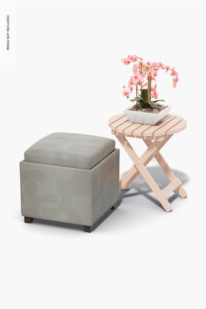 PSD square cushion ottoman mockup, right view