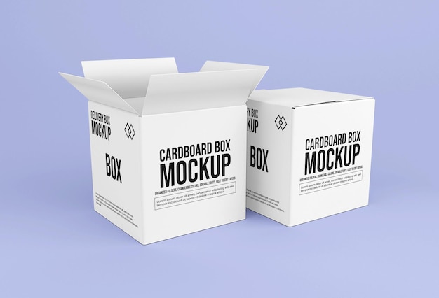 Square delivery cardboard box mockup