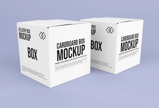 Square delivery cardboard box mockup