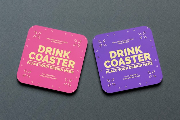 PSD square drink coaster mockup