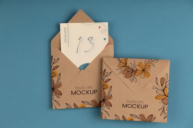 Square envelope mock-up with floral and leaves design