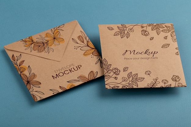 Square envelope mock-up with floral and leaves design