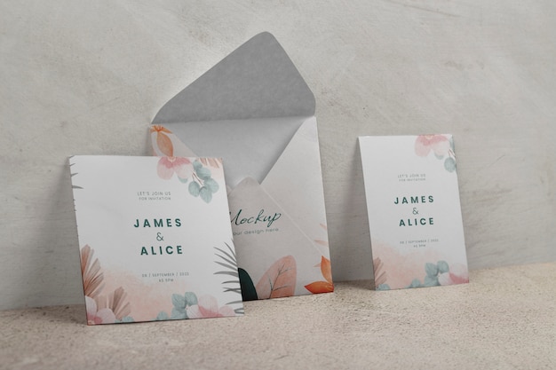 Square envelope mock-up with floral and leaves design