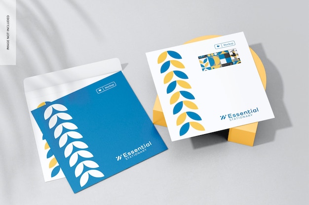 Square Envelopes with Window Mockup Opened and Closed