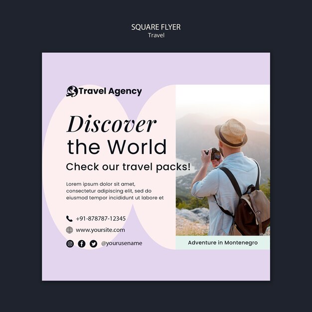 PSD square flyer template for world traveling