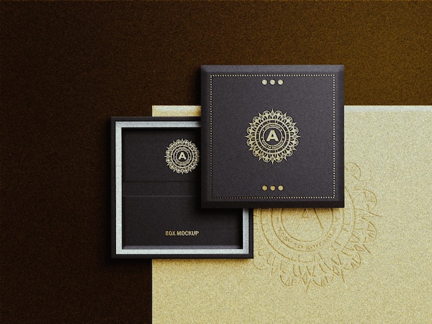 square jewelry box on Golden foil logo mockup