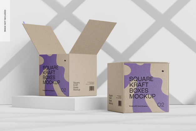 Square Kraft Boxes Mockup