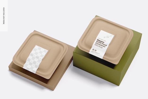 Square Kraft Food Containers Mockup High Angle View