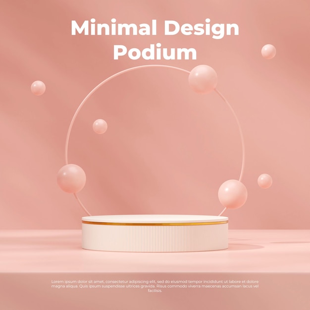 Square layout of floating pink ball and ring 3D render mockup space white and gold podium