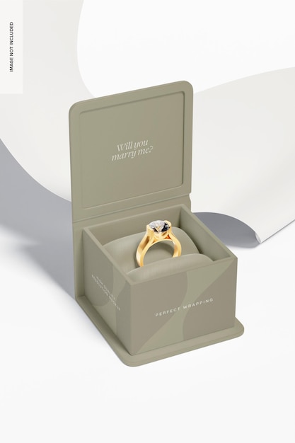 Square Luxury Ring Box Mockup, Opened