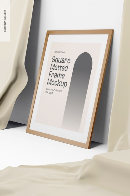 Square Matted Frame on Fabric Stage Mockup Side View