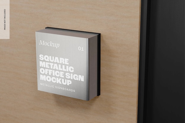 Square Metallic Office Sign Mockup, Right View