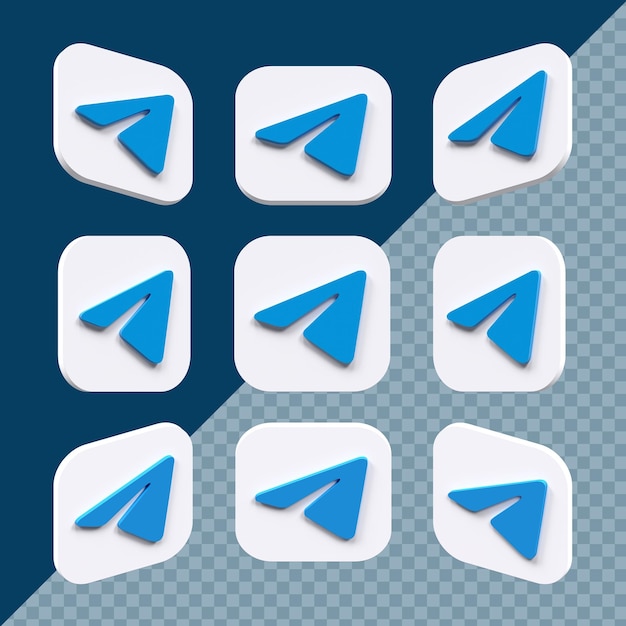 Square modern 3d telegram icon set in different angles isolated