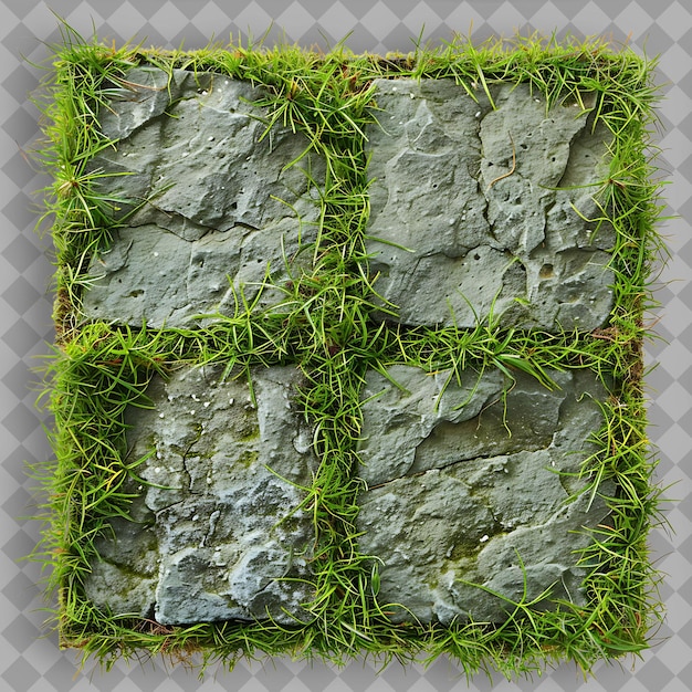 a square of moss is on the ground with the word quot e quot on it