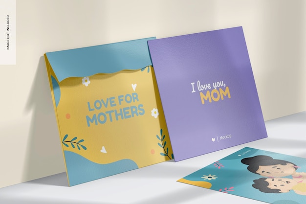 Square Mother's Day Card Mockup Leaned