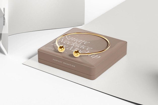 PSD square necklace box mockup, right view