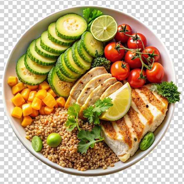 PSD a square of nine different foods in a black tray on transparent background