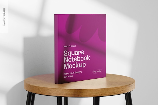 Square Notebook on Stool Mockup, Left View