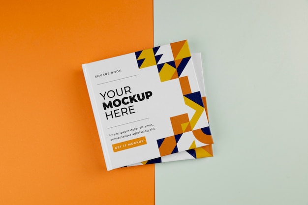 Square paper book mock-up with hardback