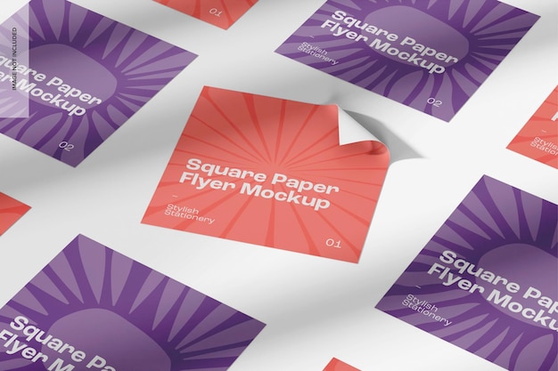 Square Paper Flyers Mockup, Mosaic