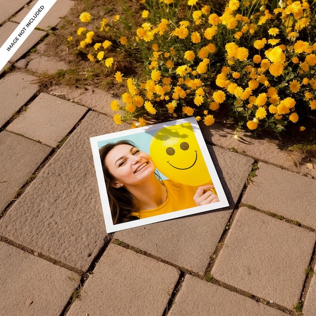 square paper frame mockup with flowers