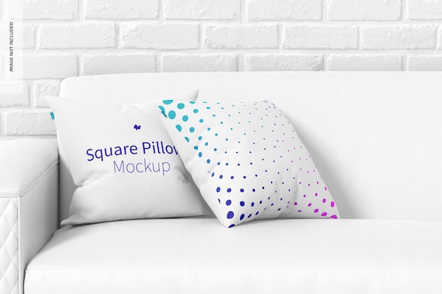 Square Pillows on the Sofa Mockup